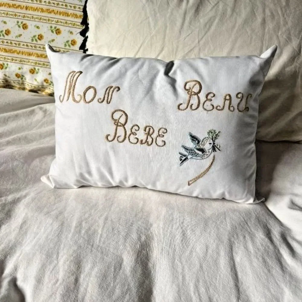 Hand embroidered French style heirloom baby‎ Nursery pillow brand new home decor